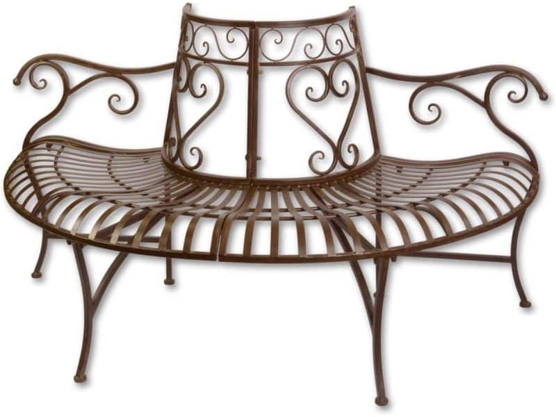 Antieke Stijl Tuinbank Metaal Bruin - Decoratieve Boombank Buitenmeubel 146