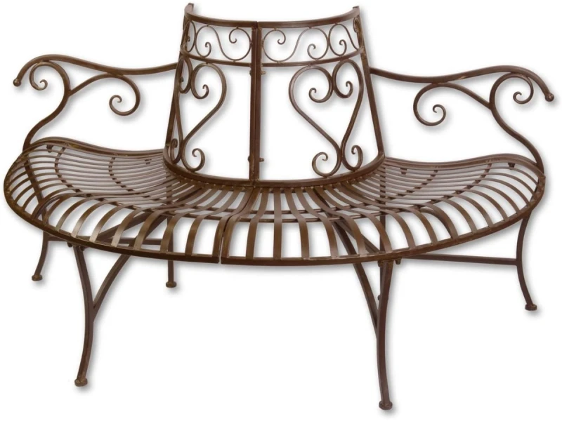 Antieke Stijl Tuinbank Metaal Bruin - Decoratieve Boombank Buitenmeubel 146