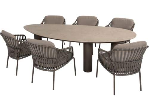 Arizona Capalbio dining tuinset 240x130xH75 cm 7 delig pebble keramiek