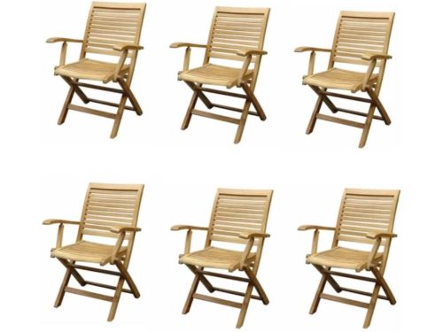 Arona dining tuinstoel inklapbaar met armleuning teak set van 6