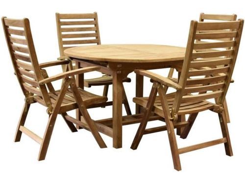 Arona Ovaal uitschuifbare dining tuinset 120-170x120xH76 cm 5-delig teak