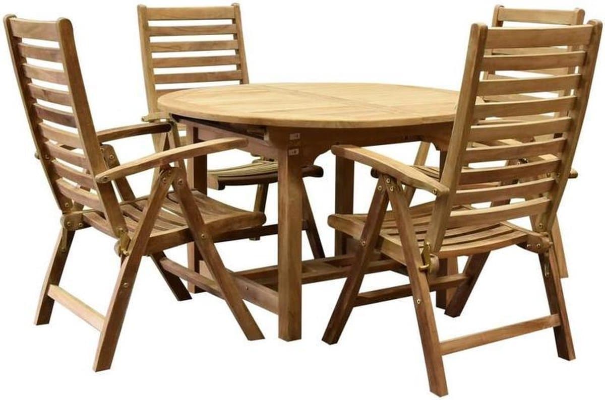 arona ovaal uitschuifbare dining tuinset 120 170x120xh76 cm 5 delig teak