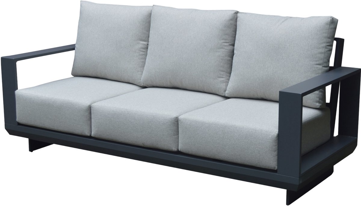 avellino 3 zitsbank aluminium antraciet soft grey kussens