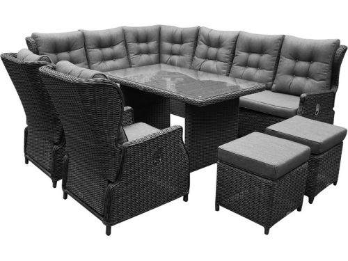 AVH-Collectie Ibiza premium hoek dining loungeset 9 delig antraciet