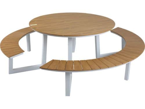 AXI Taco Picknicktafel met 2 banken Rond Wit met Teak