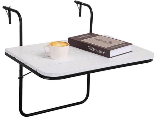 Balkon-bartafel voor buiten - Inklapbare hangende leuningtafel, wit hout met