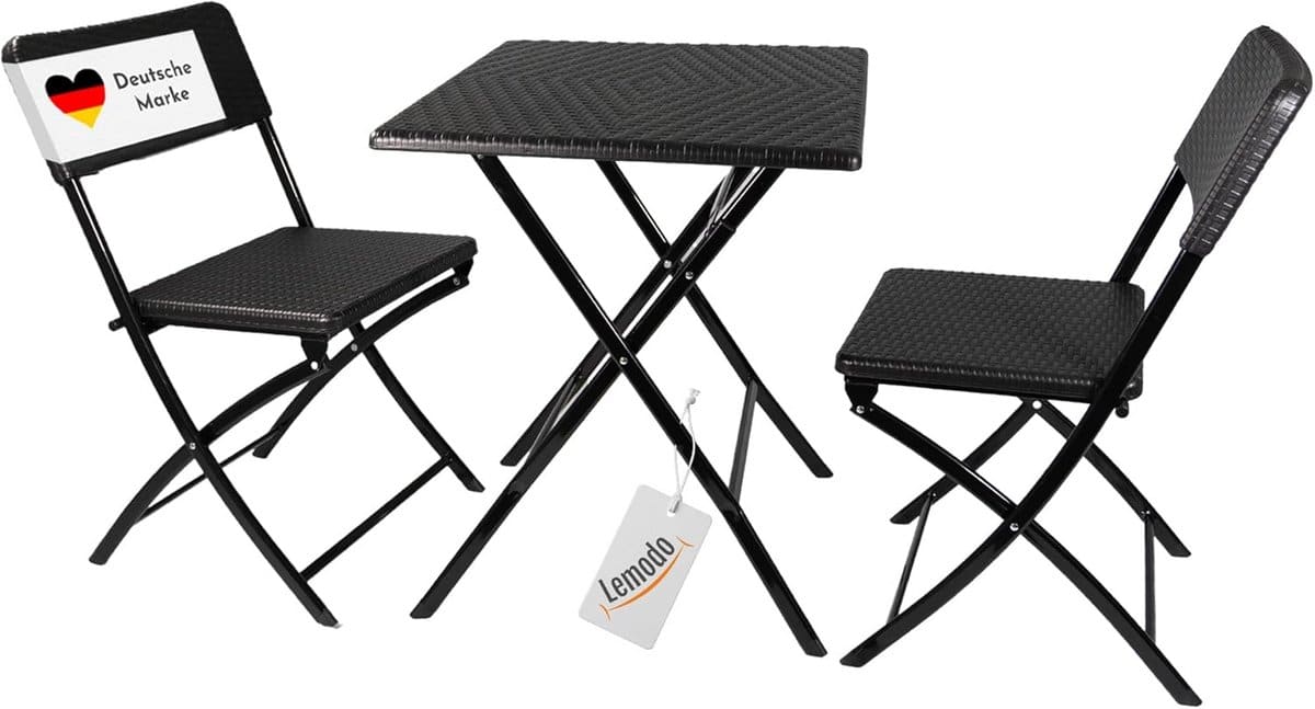 balkonmeubelset 3 delig: inklapbare bistroset met 2 stoelen en tafel
