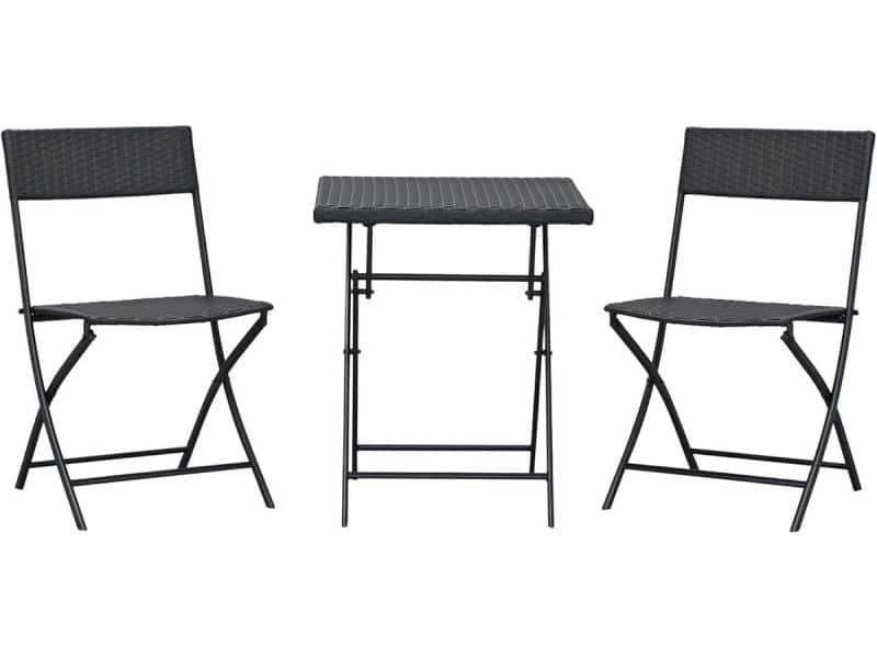 Balkonset met 2 Klapstoelen en Vierkante Tuinmeubeltafel in Bruin Rotanlook