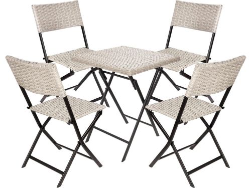 Balkonset met Tafel en 4 Stoelen, Weerbestendig en Inklapbaar