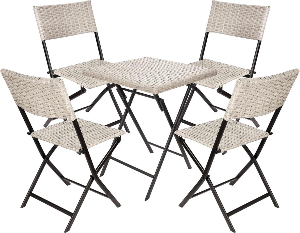 balkonset met tafel en 4 stoelen, weerbestendig en inklapbaar