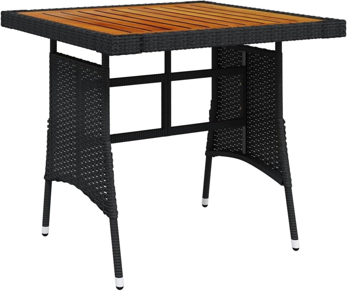 balkontafel tuinmeubilair klaptafel 70×70 cm zwart poly rotan en hout