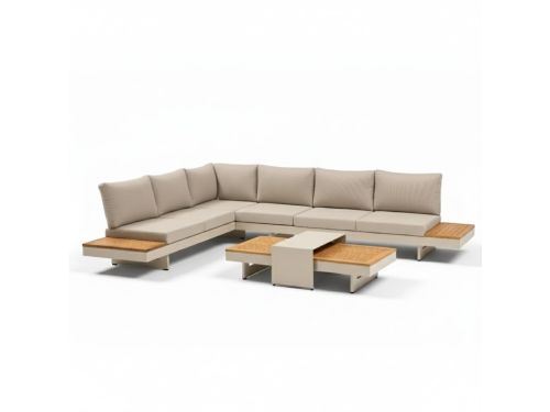Barbados hoek loungeset | aluminium + teak | beige | 5-delig - 323x245cm