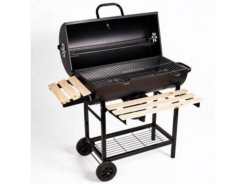 Barbecue Houtskool Wagenmodel Met Groot Grillrooster 75x39 cm