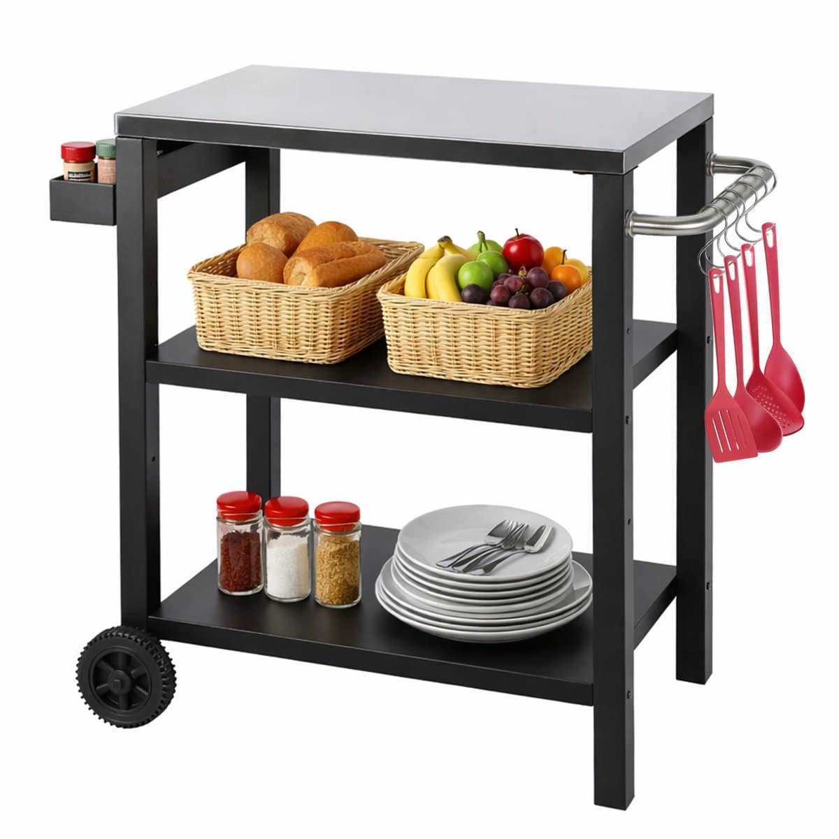 barbecuewagen voor buiten met 3 niveaus grill trolley