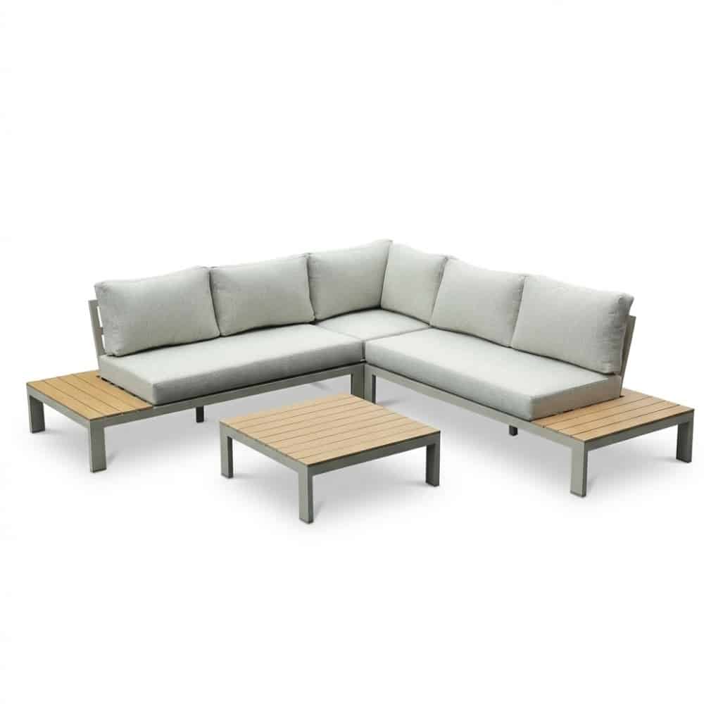 barcelona hoek loungeset beige 5 personen | aluminium + polywood | beige | 4 delig 270x270cm