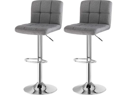 Barkruk met rugleuning, in hoogte verstelbaar, linnen rookgrijs