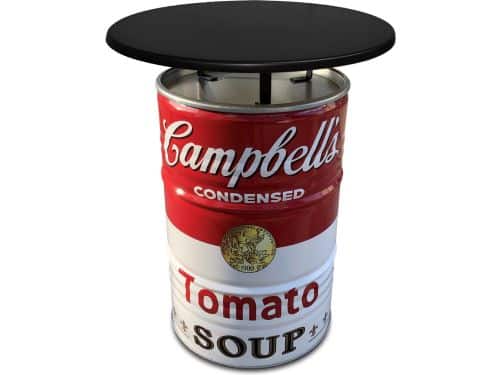 Barrelkings Andy Warhol Campbell soup design 200 liter olievat Statafel