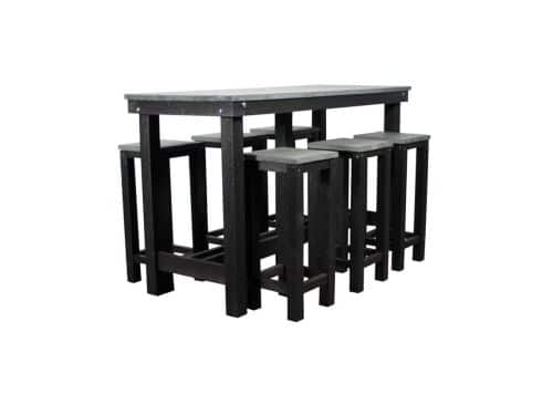 Bartafel voor 6 personen - Grijs/zwart massief kunststof - Barset