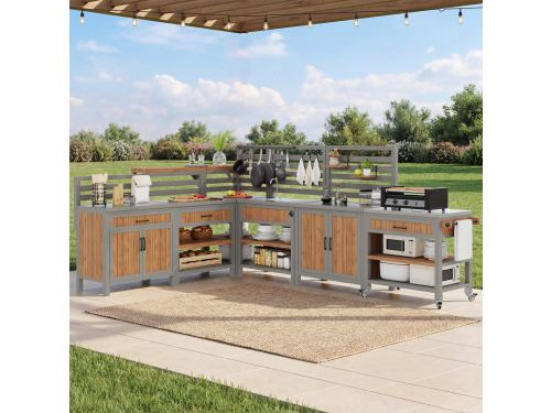 BBQ Bijzettafel - Met Spoelbak En Kraan - Mobiele Tuinkast