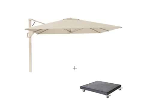 Beaufort zweefparasol - premium doek | 320x320cm met Modena parasolvoet 120kg | Champagne/Sandstone