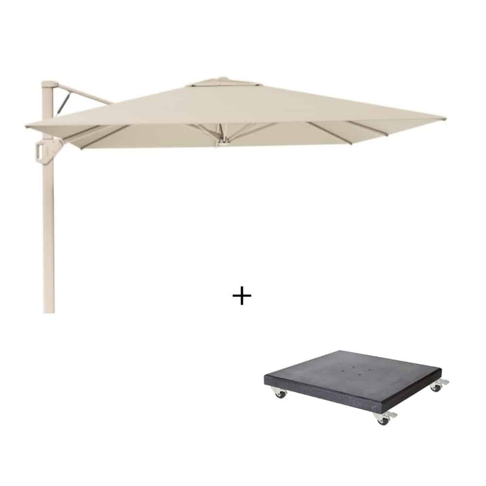 beaufort zweefparasol premium doek | 320x320cm met modena parasolvoet 120kg | champagne/sandstone