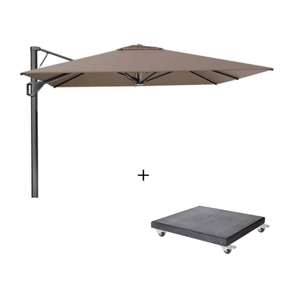 beaufort zweefparasol premium doek | 320x320cm met modena parasolvoet 120kg | havana