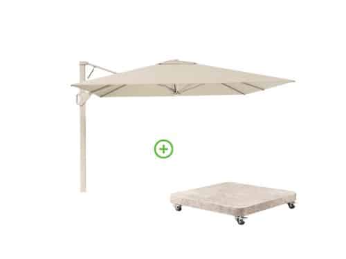 Beaufort zweefparasol - premium doek | 320x320cm met Venezia rond parasolvoet 120kg | Champagne/Sandstone