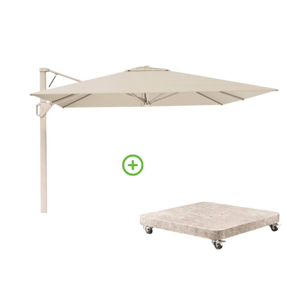 beaufort zweefparasol premium doek | 320x320cm met venezia rond parasolvoet 120kg | champagne/sandstone