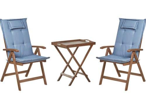 BELIANI AMANTEA - Bistroset - Donkerhout/Blauw- Acaciahout