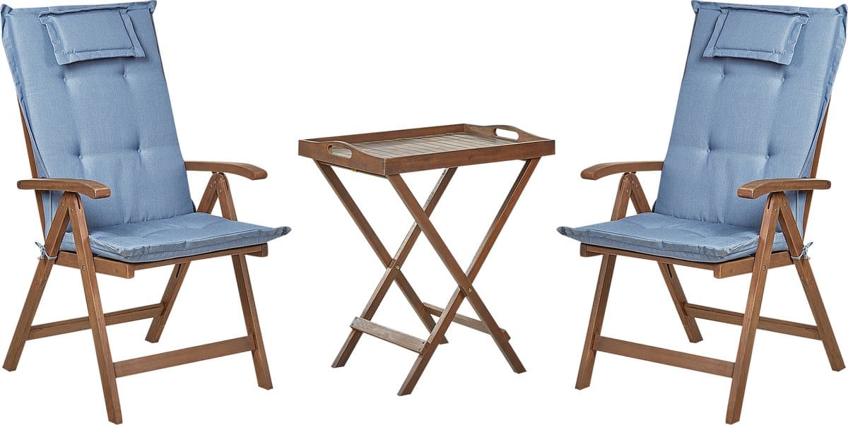 beliani amantea bistroset donkerhout/blauw acaciahout