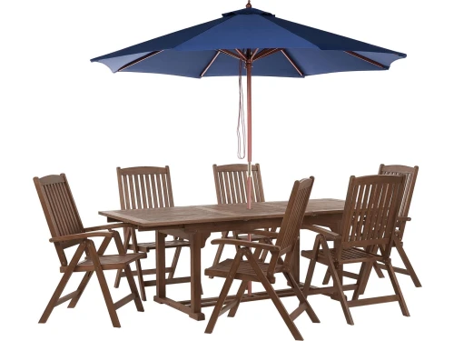 BELIANI AMANTEA - Tuinset voor 6 - Donkere houtkleur/Blauw