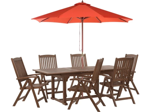 BELIANI AMANTEA - Tuinset voor 6 - Donkere houtkleur/Rood