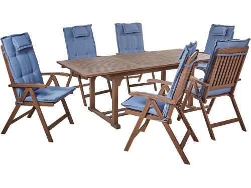 BELIANI AMANTEA - Tuinset voor 6 - Donkerhout/Blauw - Acaciahout