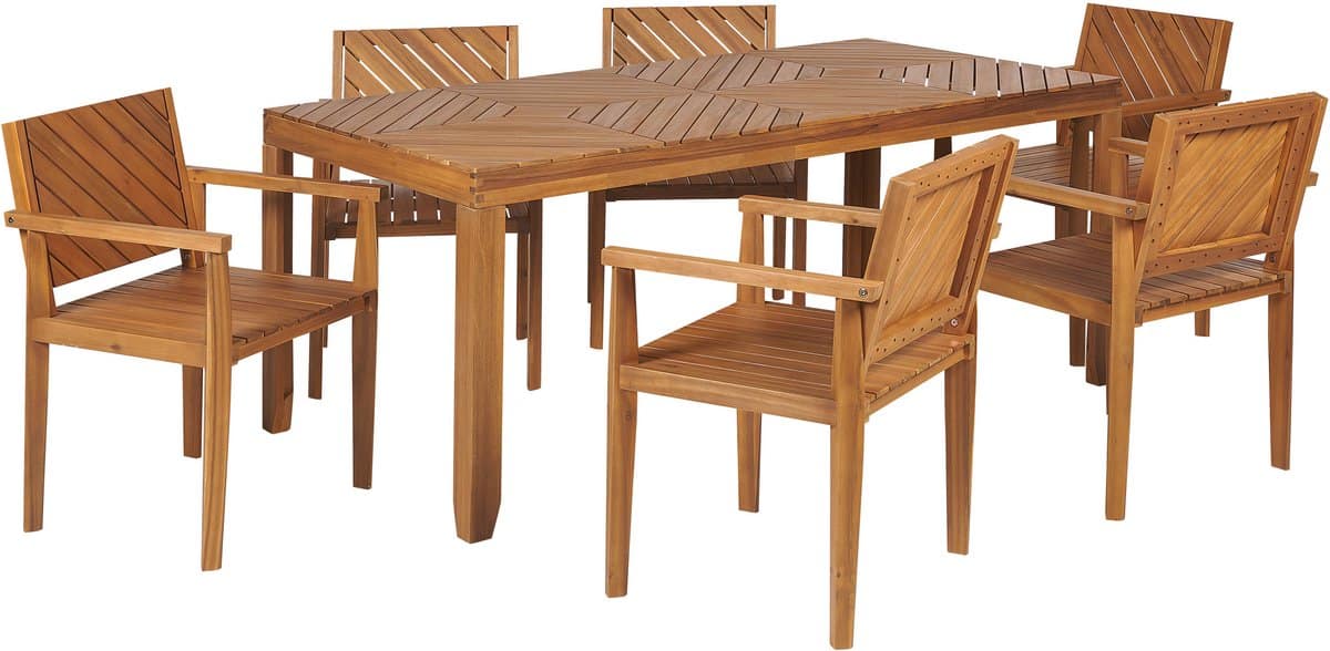 beliani baratti tuinset voor 6 lichtbruin acaciahout