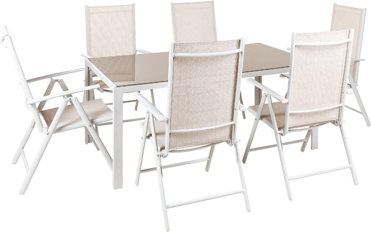 beliani catania tuinset voor 6 beige aluminium