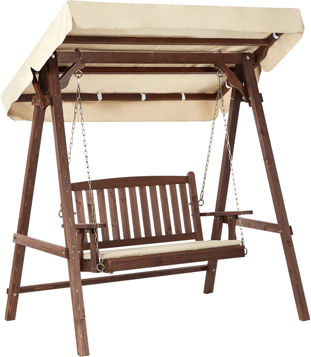 beliani caviola schommelbank beige vurenhout