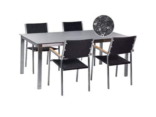 BELIANI COSOLETO/GROSSETO - Tuinset 4 persoons - Zwart - Graniet/Rotan