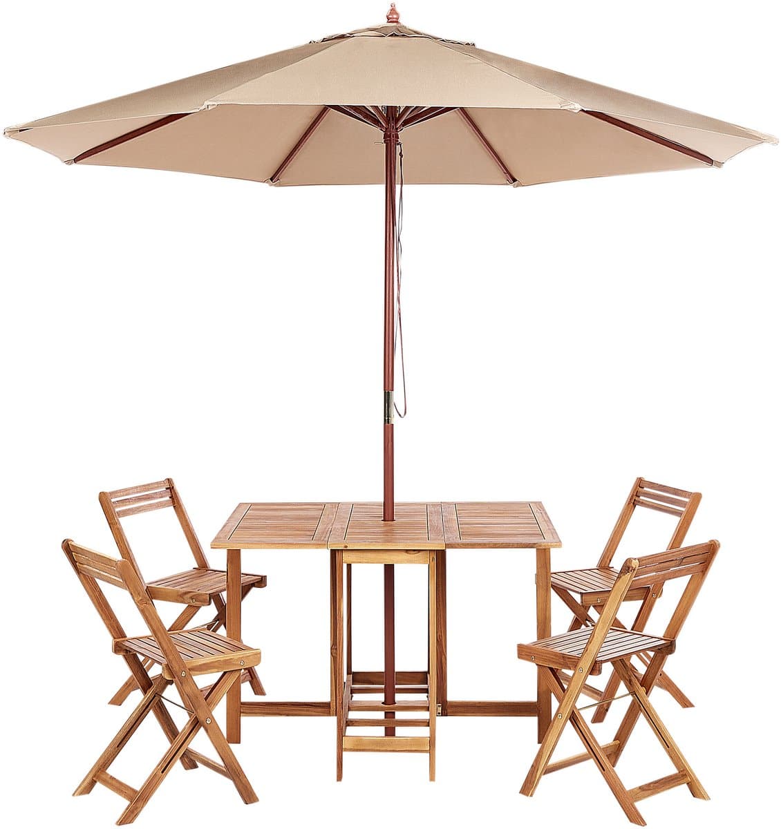 beliani frassine tuinset met parasol lichtbruin acaciahout