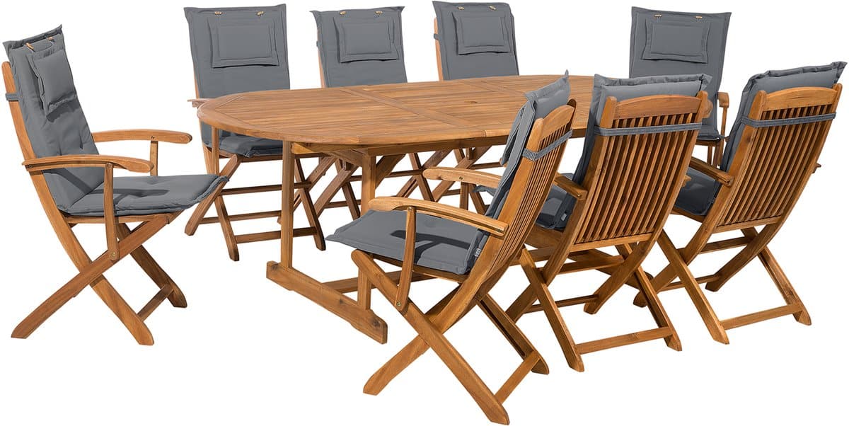 beliani maui tuinset voor 8 grafietgrijs acaciahout