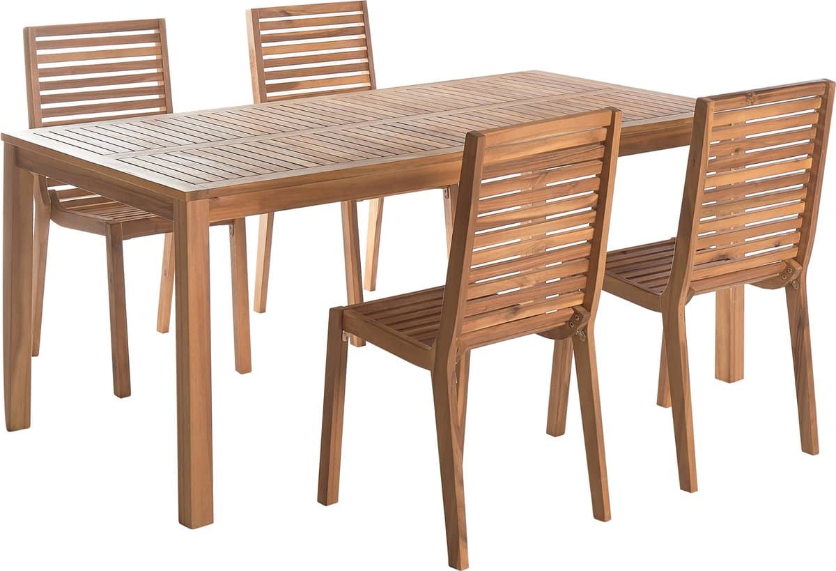 beliani ombriano tuinset voor 4 lichtbruin acaciahout