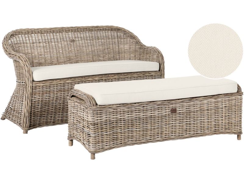 BELIANI SUSUA - Tweezitsbank met ottomaan - Gebroken wit