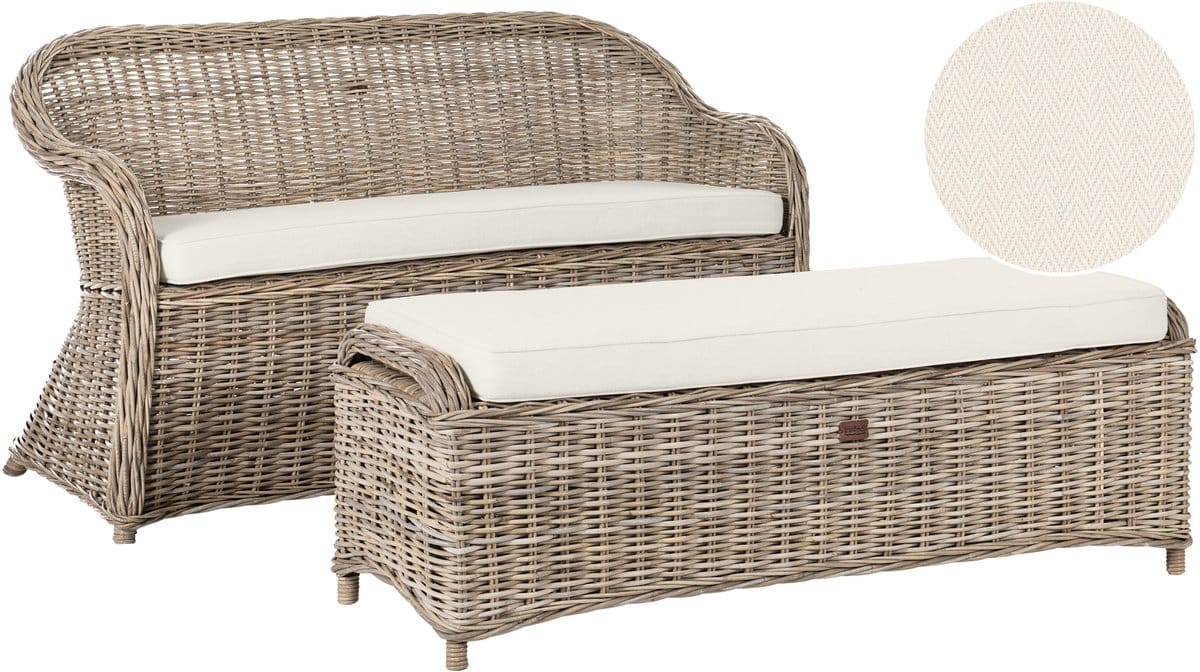 beliani susua tweezitsbank met ottomaan gebroken wit