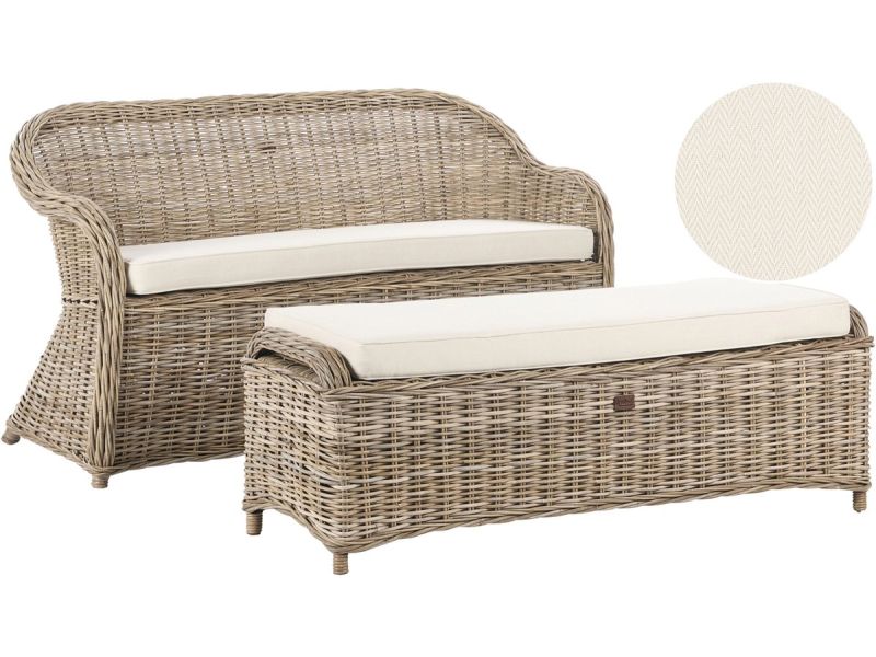 BELIANI SUSUA - Tweezitsbank met ottomaan - Gebroken wit