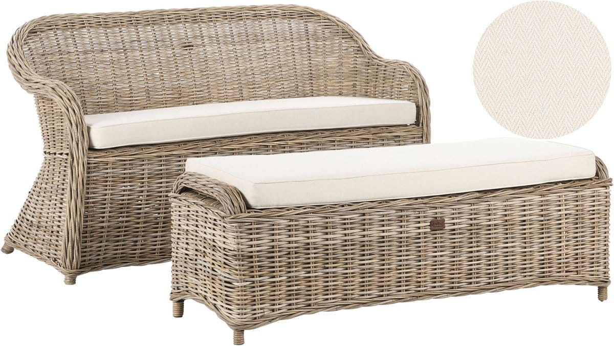 beliani susua tweezitsbank met ottomaan gebroken wit