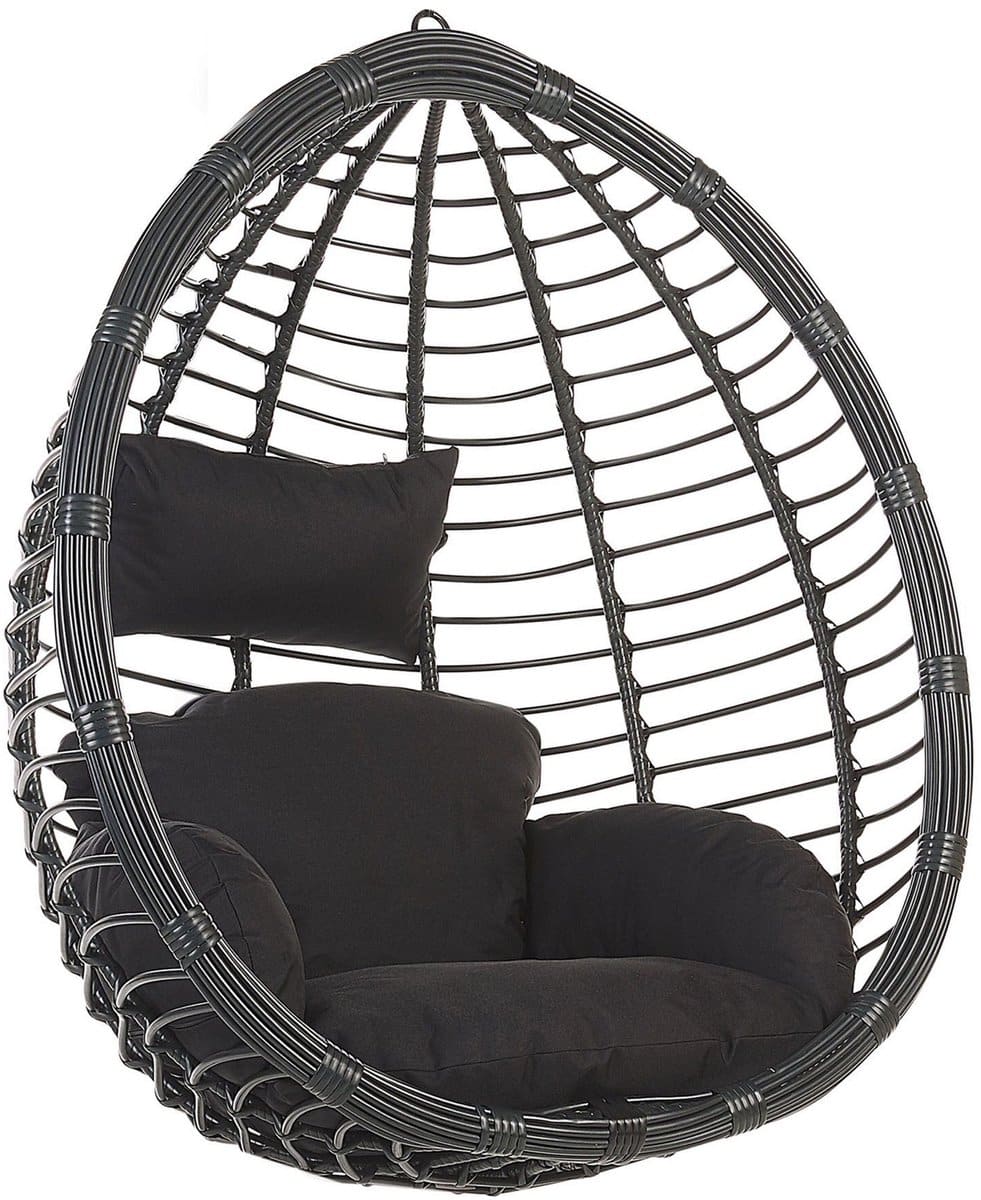 beliani tollo hangstoel zwart pe rotan