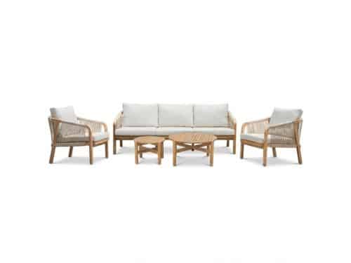 Bergamo stoel-bank loungeset 5 personen incl. tafels | touw + hardhout | zand | 6-delig