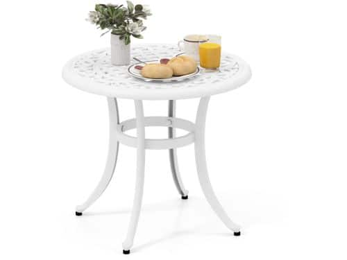 Bijzettafel van Gegoten Aluminium Weerbestendige Balkontafel met Verstelbare Voetkussens Ronde