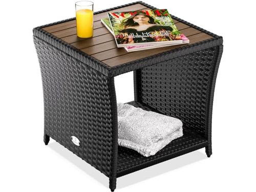 Bijzettafel Weerbestendig Klein Hout Polyrattan Acacia 45x45x40cm - Buitentafel Tuintafel