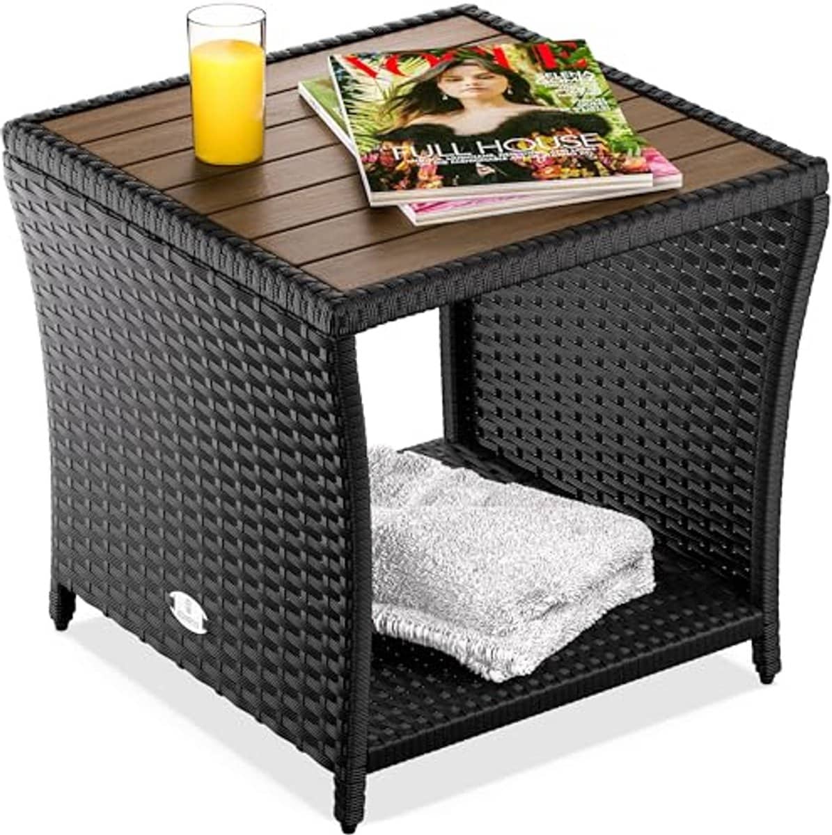 bijzettafel weerbestendig klein hout polyrattan acacia 45x45x40cm buitentafel tuintafel
