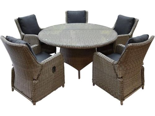 Bilbao Riccione dining tuinset 150 cm rond 6-delig grijs verstelbaar